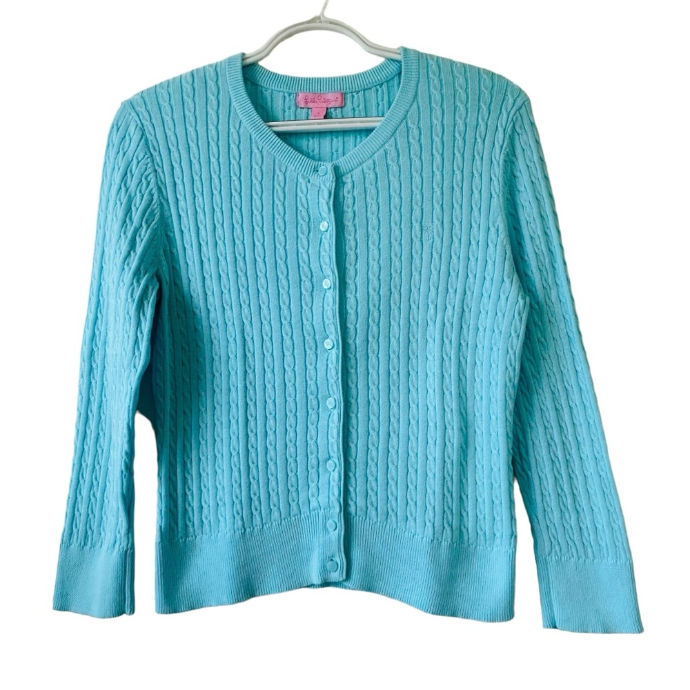 Lilly Pulitzer Women’s Cable-Knit Blue Cardigan Sweater Sz S Preppy Classic